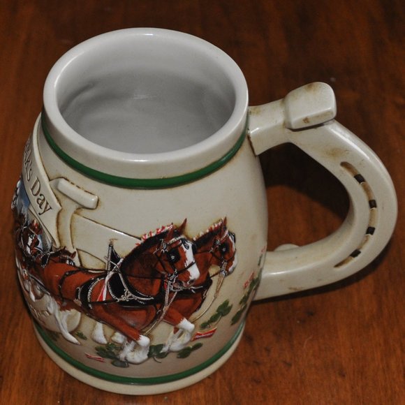 1996 Anheuser Busch Budweiser St. Patrick's Day Horseshoe Stein Clydesdales Mug - Picture 2 of 8